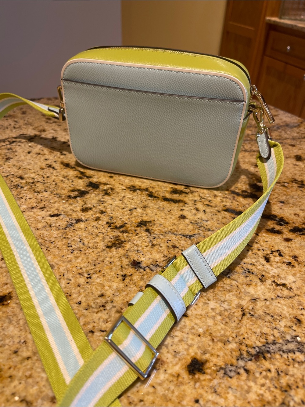 kate spade pastel blue and lime crossbody with striped strap - Picture 2 of 7